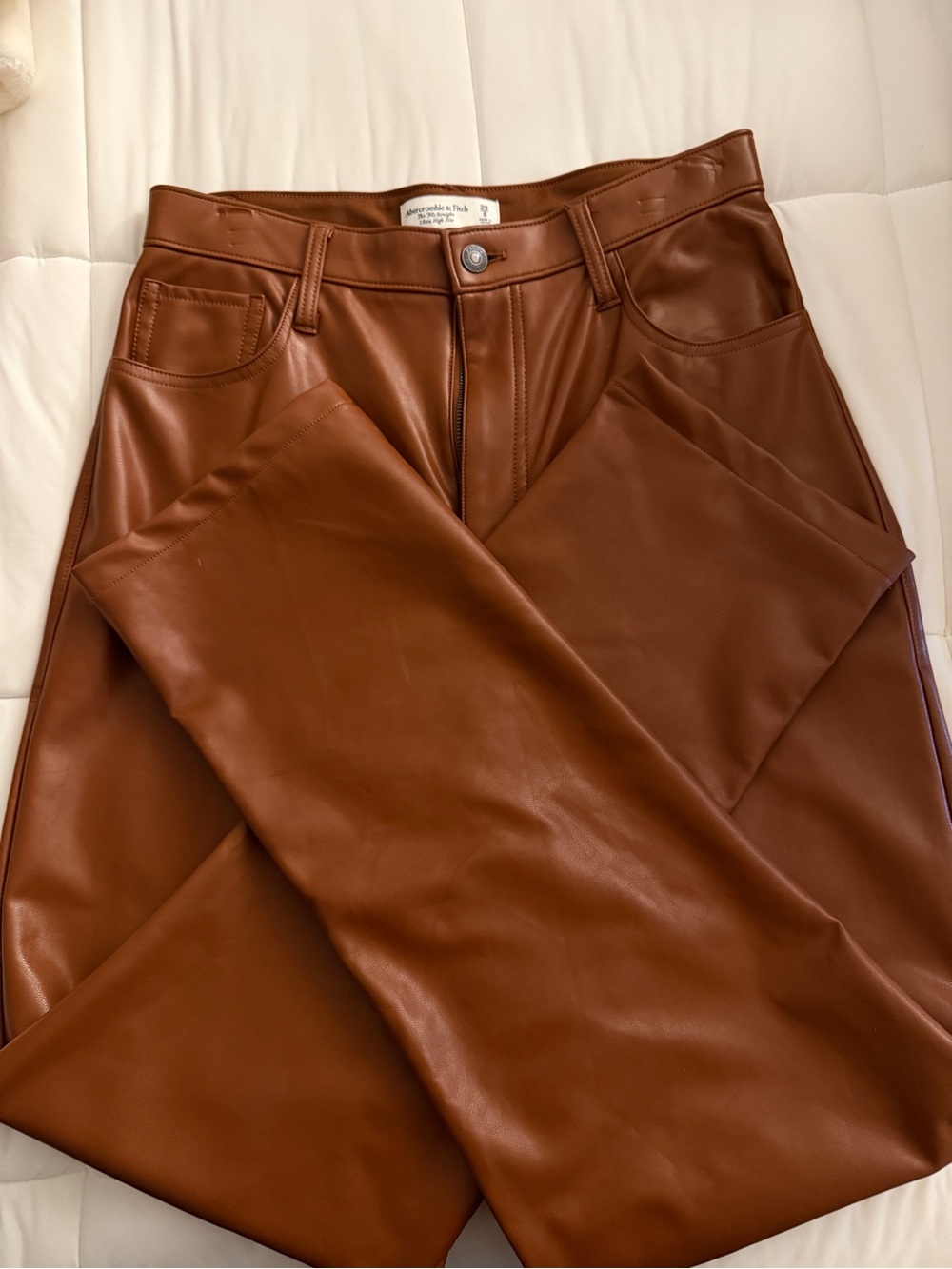 Abercrombie & Fitch womens Curve Love Brown Faux Leather Straight Jeans